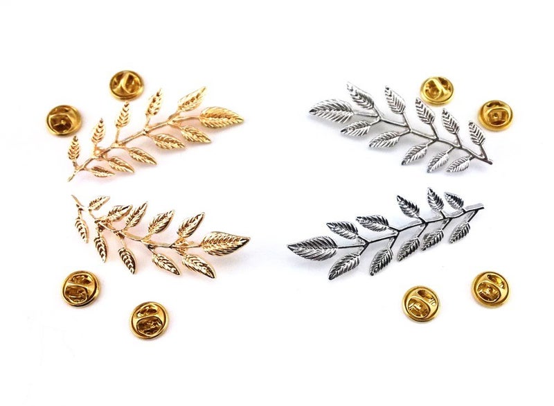 yueton?2 Pairs Metal Golden and Silver Leaves Brooch Suit Shirt Collar Decoration Parts - Image 2